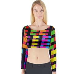 Colorful Rectangles And Squares                        Long Sleeve Crop Top by LalyLauraFLM