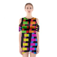 Colorful Rectangles And Squares                        Women s Cutout Shoulder Dress by LalyLauraFLM