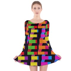 Colorful Rectangles And Squares                        Long Sleeve Velvet Skater Dress