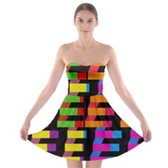 Colorful Rectangles And Squares                        Strapless Bra Top Dress by LalyLauraFLM