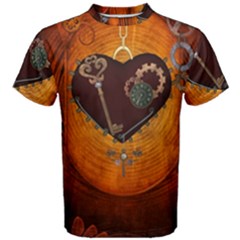 Steampunk, Heart With Gears, Dragonfly And Clocks Men s Cotton Tee by FantasyWorld7