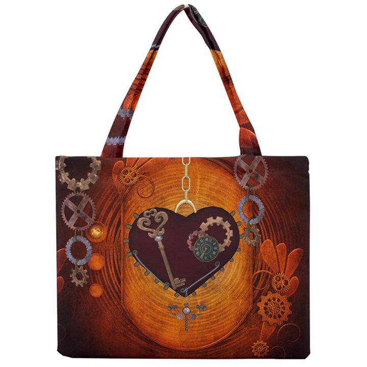 Steampunk, Heart With Gears, Dragonfly And Clocks Mini Tote Bag