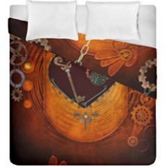 Steampunk, Heart With Gears, Dragonfly And Clocks Duvet Cover Double Side (king Size) by FantasyWorld7