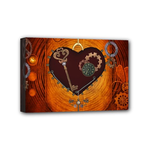 Steampunk, Heart With Gears, Dragonfly And Clocks Mini Canvas 6  X 4  by FantasyWorld7