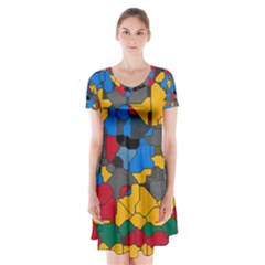 Stained Glass                            Short Sleeve V-neck Flare Dress by LalyLauraFLM