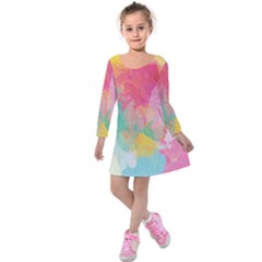 Pastel Watercolors Canvas                    Kids  Long Sleeve Velvet Dress by LalyLauraFLM