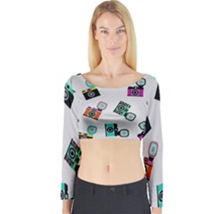 Old Cameras Pattern                        Long Sleeve Crop Top by LalyLauraFLM