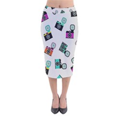 Old Cameras Pattern                          Velvet Pencil Skirt by LalyLauraFLM