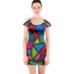 Stained Glass Color Texture Sacra Short Sleeve Bodycon Dress by BangZart