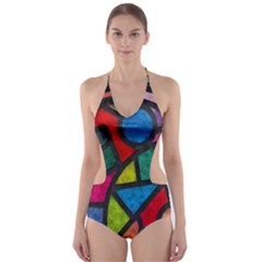 Stained Glass Color Texture Sacra Cut-out One Piece Swimsuit by BangZart