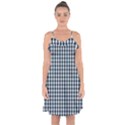 Silent Night Blue Large Gingham Check Ruffle Detail Chiffon Dress View1