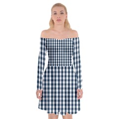 Silent Night Blue Large Gingham Check Off Shoulder Skater Dress