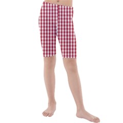 Usa Flag Red Blood Large Gingham Check Kids  Mid Length Swim Shorts