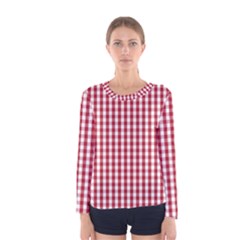 Usa Flag Red Blood Large Gingham Check Women s Long Sleeve Tee