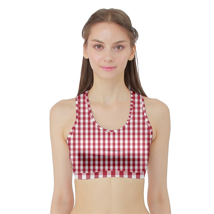 Usa Flag Red Blood Large Gingham Check Sports Bra with Border