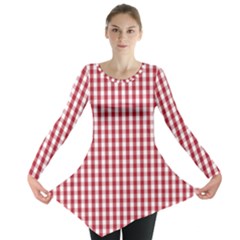 Usa Flag Red Blood Large Gingham Check Long Sleeve Tunic  by PodArtist