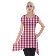 Usa Flag Red Blood Large Gingham Check Short Sleeve Side Drop Tunic