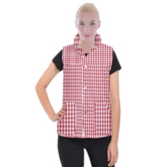 Usa Flag Red Blood Large Gingham Check Women s Button Up Puffer Vest