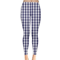 Usa Flag Blue Large Gingham Check Plaid  Leggings  by PodArtist