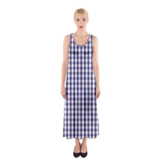 Usa Flag Blue Large Gingham Check Plaid  Sleeveless Maxi Dress by PodArtist