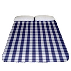 Usa Flag Blue Large Gingham Check Plaid  Fitted Sheet (king Size) by PodArtist