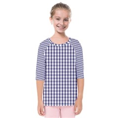 Usa Flag Blue Large Gingham Check Plaid  Kids  Quarter Sleeve Raglan Tee