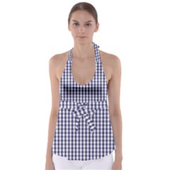 Usa Flag Blue Large Gingham Check Plaid  Babydoll Tankini Top by PodArtist