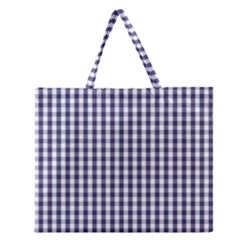 Usa Flag Blue Large Gingham Check Plaid  Zipper Large Tote Bag by PodArtist