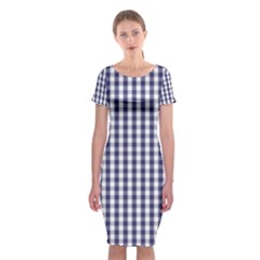 Usa Flag Blue Large Gingham Check Plaid  Classic Short Sleeve Midi Dress