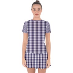 Usa Flag Blue Large Gingham Check Plaid  Drop Hem Mini Chiffon Dress by PodArtist