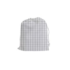 Christmas Silver Gingham Check Plaid Drawstring Pouches (small)  by PodArtist