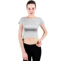 Christmas Silver Gingham Check Plaid Crew Neck Crop Top by PodArtist