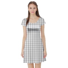 Christmas Silver Gingham Check Plaid Short Sleeve Skater Dress