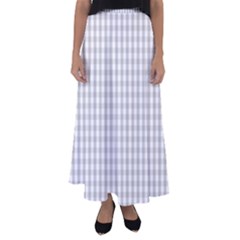 Christmas Silver Gingham Check Plaid Flared Maxi Skirt by PodArtist