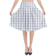 Christmas Silver Gingham Check Plaid Flared Midi Skirt by PodArtist