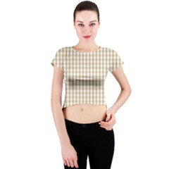 Christmas Gold Large Gingham Check Plaid Pattern Crew Neck Crop Top by PodArtist