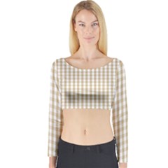 Christmas Gold Large Gingham Check Plaid Pattern Long Sleeve Crop Top by PodArtist