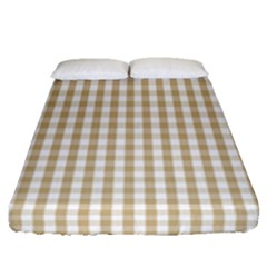 Christmas Gold Large Gingham Check Plaid Pattern Fitted Sheet (queen Size) by PodArtist