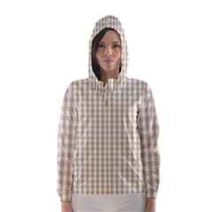 Christmas Gold Large Gingham Check Plaid Pattern Hooded Wind Breaker (women) by PodArtist