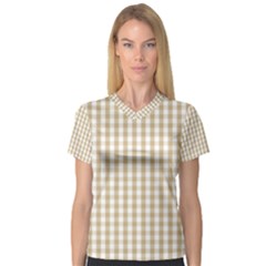 Christmas Gold Large Gingham Check Plaid Pattern Women s V-neck Sport Mesh Tee