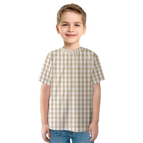 Christmas Gold Large Gingham Check Plaid Pattern Kids  Sport Mesh Tee by PodArtist