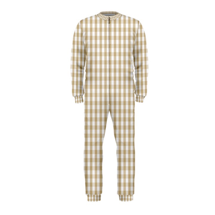 Christmas Gold Large Gingham Check Plaid Pattern OnePiece Jumpsuit (Kids)