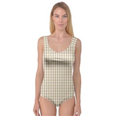 Christmas Gold Large Gingham Check Plaid Pattern Princess Tank Leotard  by PodArtist