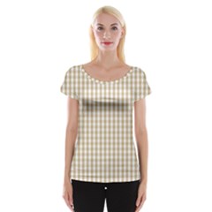 Christmas Gold Large Gingham Check Plaid Pattern Cap Sleeve Tops by PodArtist