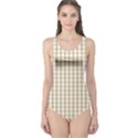 Christmas Gold Large Gingham Check Plaid Pattern One Piece Swimsuit View1