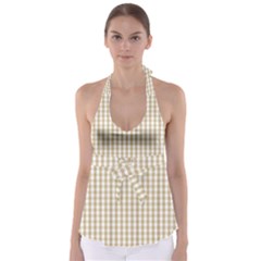 Christmas Gold Large Gingham Check Plaid Pattern Babydoll Tankini Top