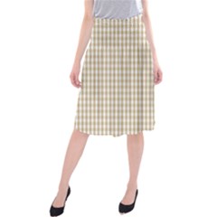 Christmas Gold Large Gingham Check Plaid Pattern Midi Beach Skirt