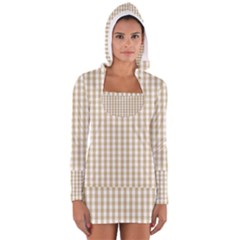 Christmas Gold Large Gingham Check Plaid Pattern Women s Long Sleeve Hooded T-shirt by PodArtist