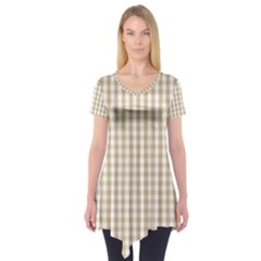 Christmas Gold Large Gingham Check Plaid Pattern Short Sleeve Tunic 