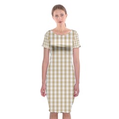 Christmas Gold Large Gingham Check Plaid Pattern Classic Short Sleeve Midi Dress